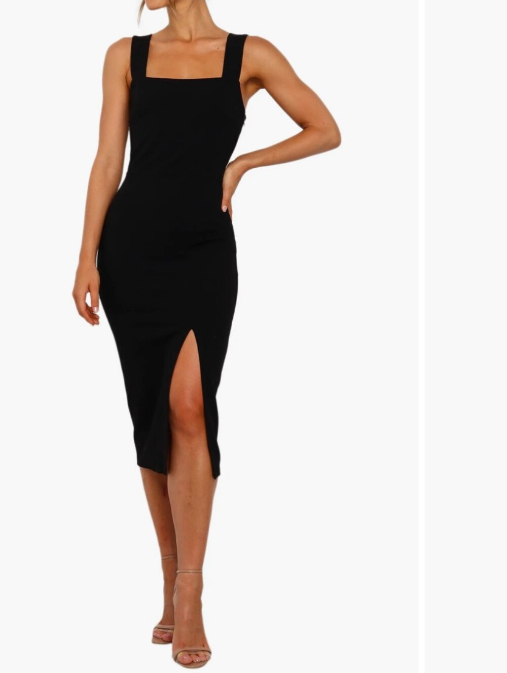 NWT Petal & Pup Hyatt Black Midi Dress Square Neck Slit Cocktail Size 12